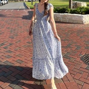 ASTR The Label Primrose Floral Strappy Back Maxi Dress  - Blue Purple